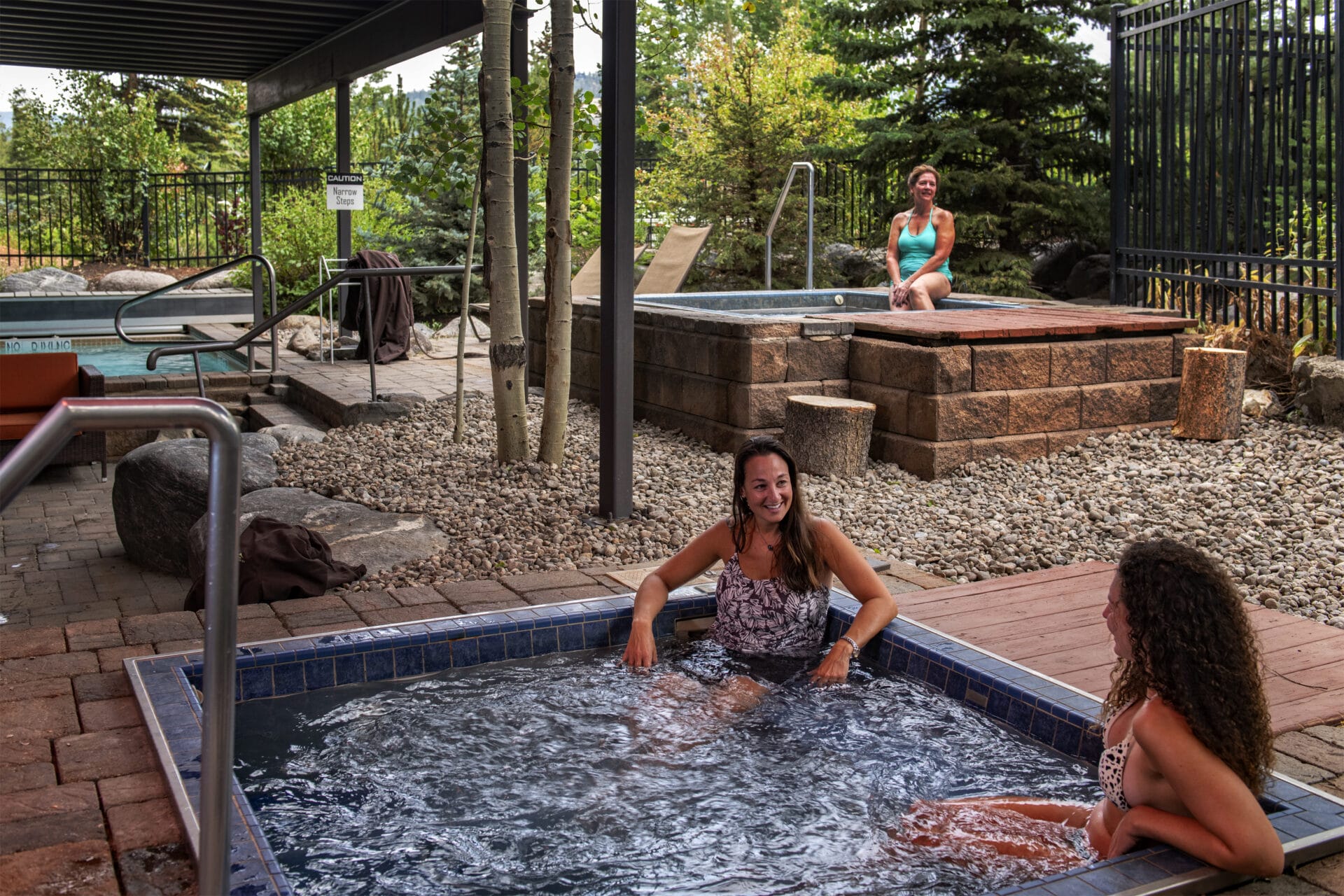 Women in the hot tubs at the spa