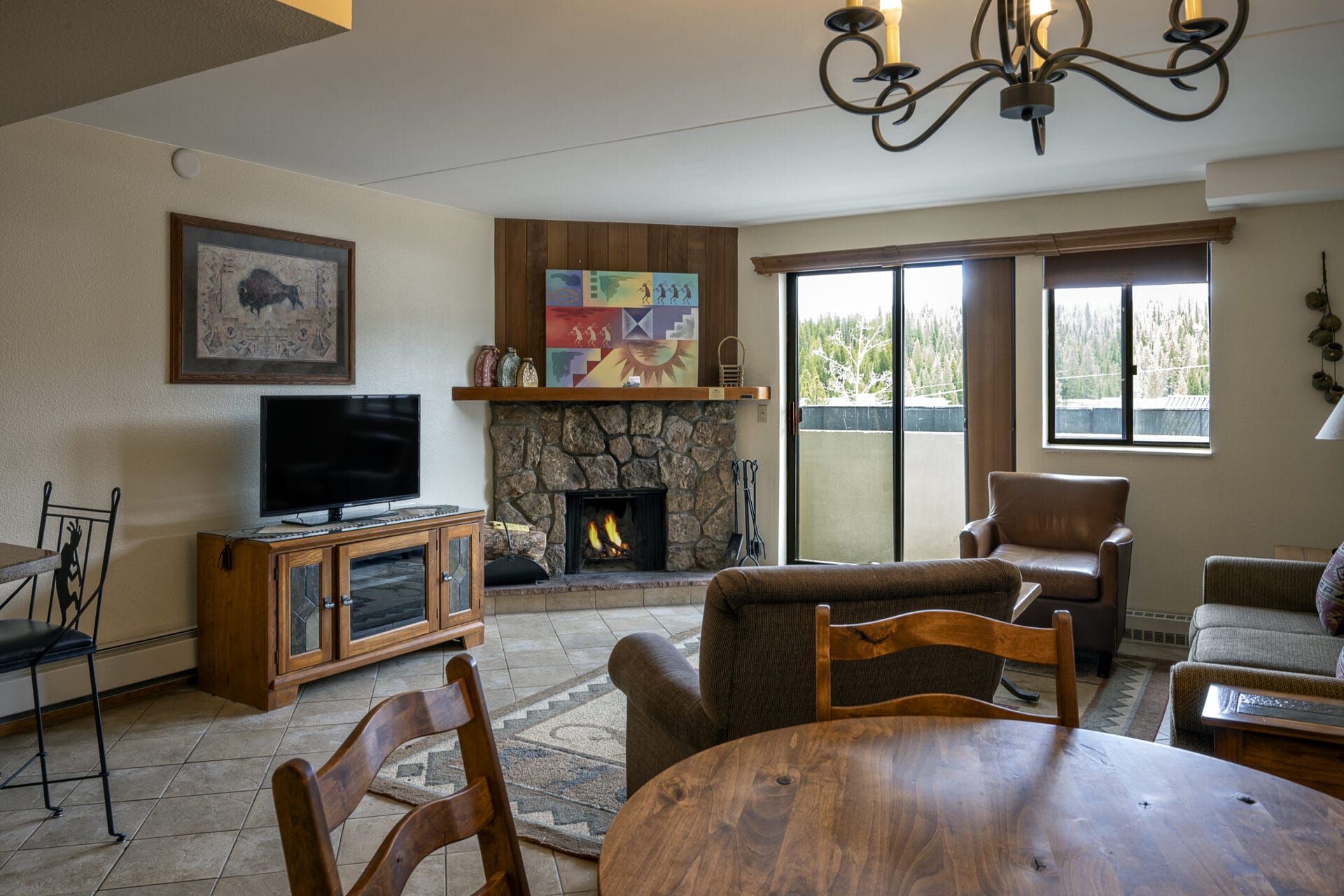 One bedroom suite living room with fireplace