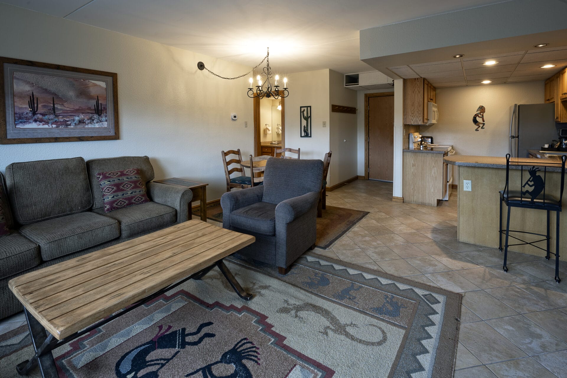 One bedroom suite living room with kitchen