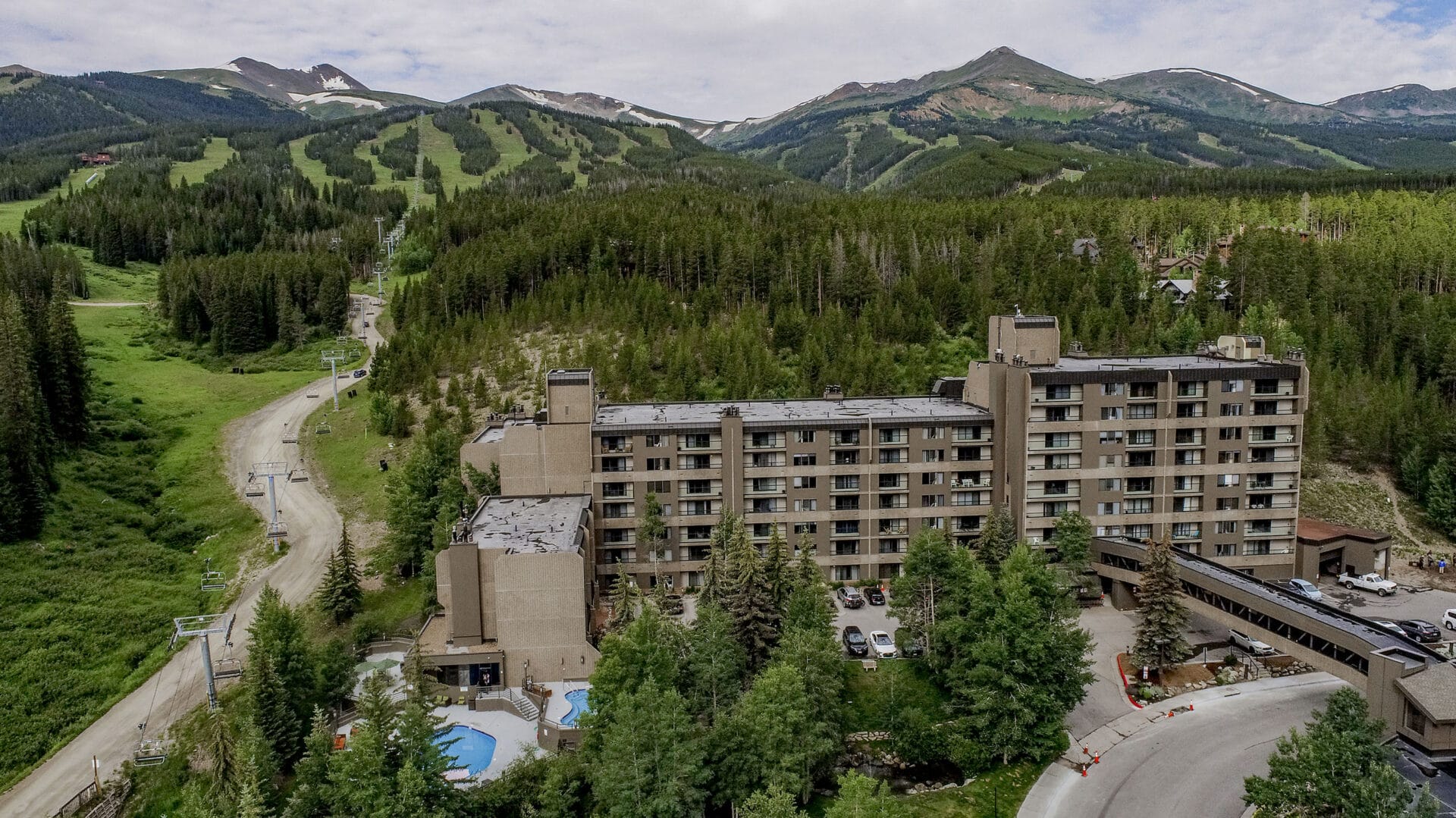 beaver run summer exterior drone shot of building 4