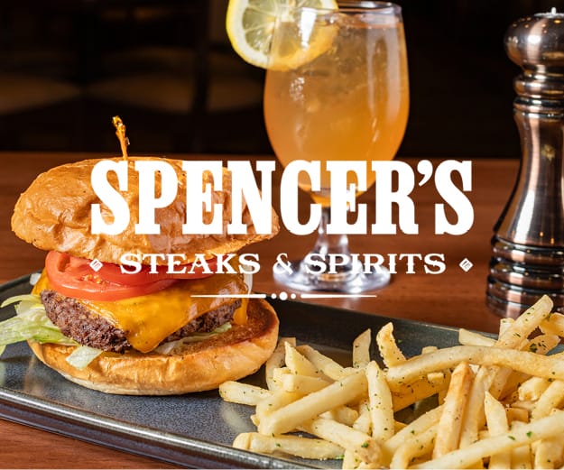 Spencer's steaks and Spirits burger fired and beer