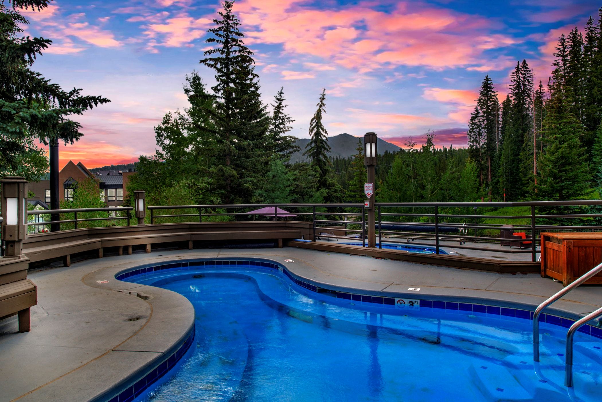 building 4 pool in summer twilight