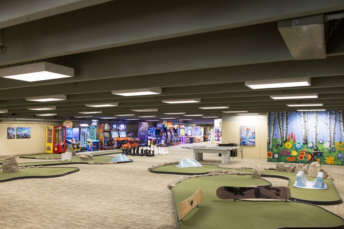 indoor arcade with mini golf